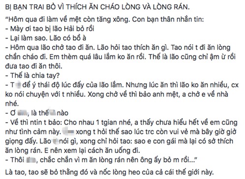 Chuyện tình trái ngang: Biết người yêu thích ăn lòng rán, chàng trai vội dứt áo ra đi vì cần xem lại cách ăn uống - Ảnh 1.
