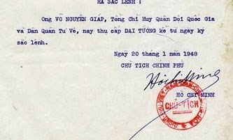 Sắc lệnh của Bác Hồ phong hàm cho vị Đại tướng đầu tiên