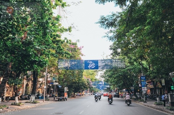 Phố Bà Triệu là một trong những tuyến giao thông chính của Thủ đô với lượng người qua lại khá đông. Những ngày nay, người dân lưu thông qua con phố này khá bất ngờ với hệ thống đèn trang trí 2 màu xanh trắng khá lạ mắt.