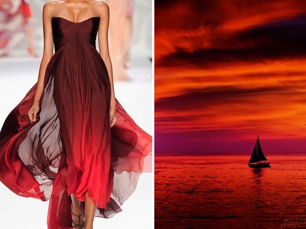 Mẫu đầm trong BST Monique Lhuillier Xuân Hè 2014/ bức ảnh "Fire In The Sky", California của tác giả Aydin Palabiyikoglu