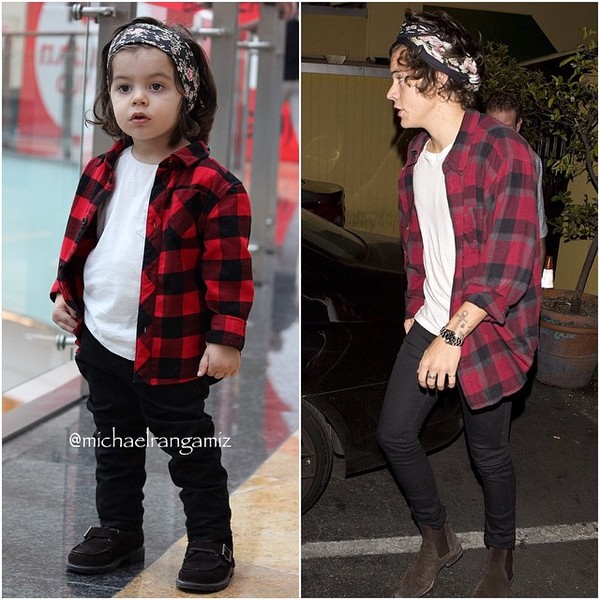 Cậu bé copy cả style lấy khăn hoa buộc đầu của Harry Styles...