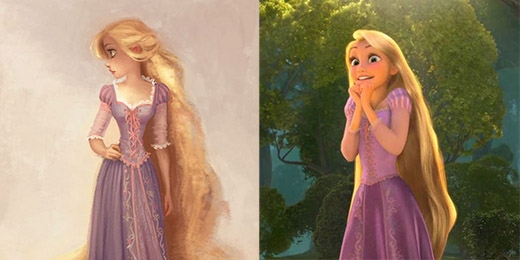 Rapunzel trong bộ phim Tangled (Công chúa tóc dài) dường như không khác lắm với bản phác thảo đầu tiên