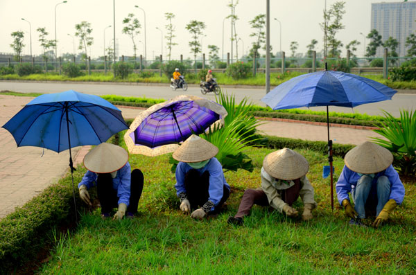 Những công nhân môi trường cũng tìm cho mình cách tránh nắng độc đáo khi phải làm việc dưới trời nắng chói chang.