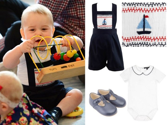 Mẫu quần yếm in họa tiết thuyền buồm dễ thương này là một thiết kế của Rachel Riley. Trang phục có giá 129 USD. Ảnh: SplashNews. 