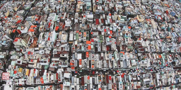 Một góc quận Bình Tân, với nhà cửa san sát nhau.