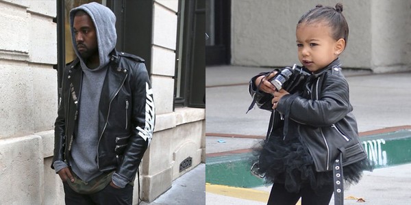 Không chỉ điệu đà và lịch lãm trong set đồ trắng thanh lịch, có những lúc hai bố con cũng thể hiện gu thời trang đường phố đậm chất cá tính khi khoác lên mình thiết kế jacket da thời thượng.