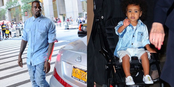 Không chỉ diện sơ mi denim đơn lẻ, mà cả set đồ denim on denim thời thượng cũng được hai bố bắt nhịp rất chuẩn.