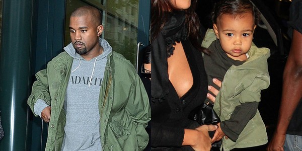Chiếc áo khoác thể thao màu xanh quân đội này là một trong những món đồ yêu thích của bố con nhà Kanye.