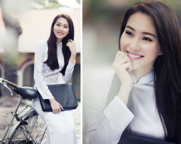Hoa hậu Việt Nam 2012 Đặng Thu Thảo khiến người khác phải 'ngẩn ngơ' khi cô diện áo dài trắng.