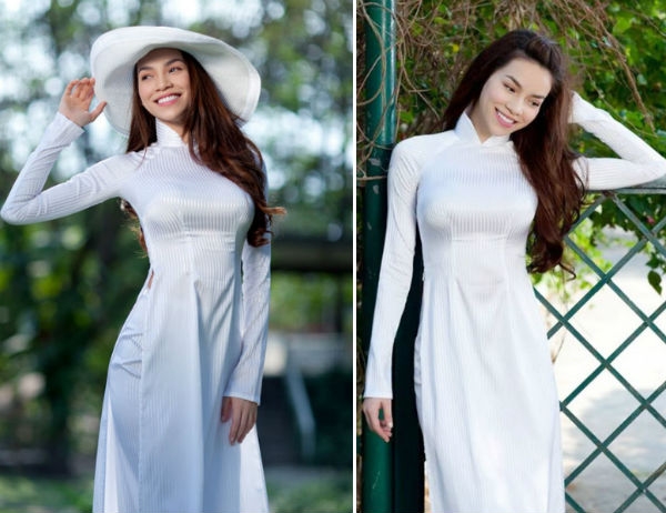 Không còn bốc lửa với những điệu nhảy nóng bỏng, Hồ Ngọc Hà bỗng dưng nữ tính trong tà áo dài trắng.