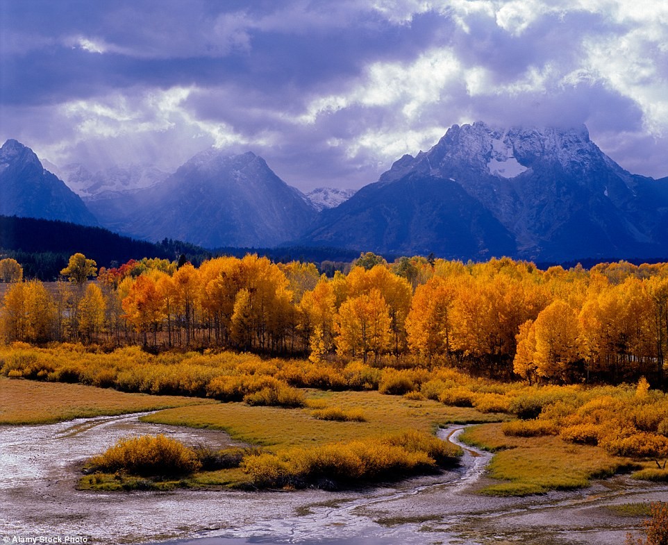 Ánh mặt trời chiếu xuống rặng dương ở Oxbow Bend, công viên quốc gia Grand Teton, Wyoming, Mỹ.