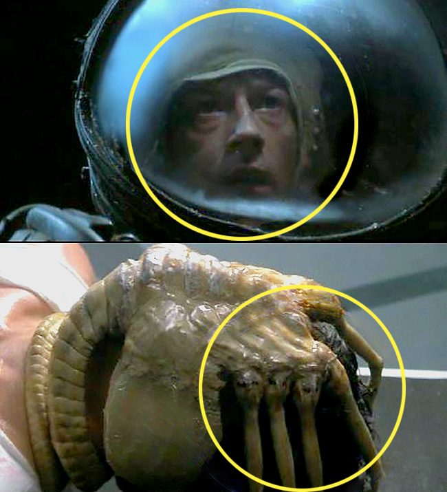 Alien (Quái vật không gian) - Làm sao sinh vật ngoài hành tinh có thể bám dính lấy mặt của Kane, khi anh đang đội chiếc mũ đặc biệt của phi hành đoàn nhỉ?