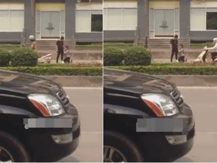 Cô gái hạ mình quỳ xin khóc lóc trước mặt chàng trai trên phố