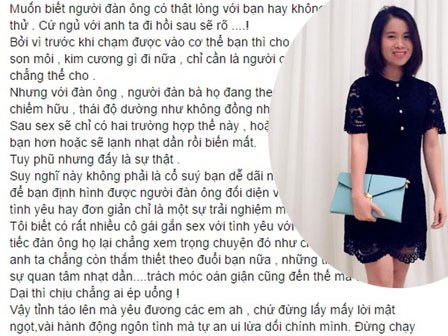 Tâm thư gây hốt hoảng: “Muốn biết đàn ông thật lòng, ngủ với anh ta sẽ rõ!”