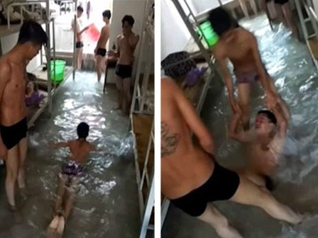 Quá nóng, nam sinh biến ký túc xá thành hồ bơi