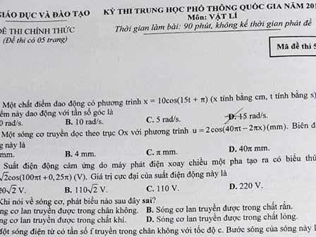 Bài giải, đề thi môn Vật lý THPT quốc gia 2016