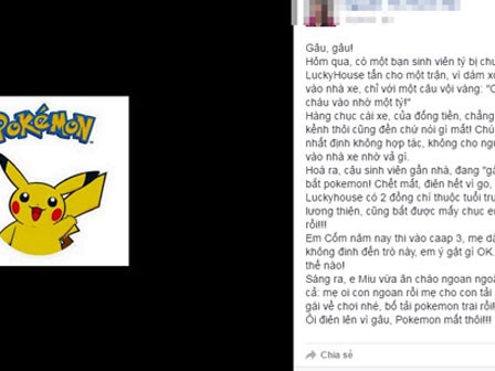 Nửa đêm, vợ nhắn chồng 'đưa em ra công viên Hòa Bình bắt Pokemon'