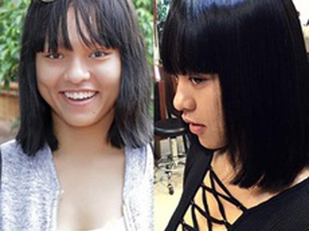 Quỳnh Mai trông trẻ và xinh hơn hẳn khi nhuộm tóc đen, để mái bằng