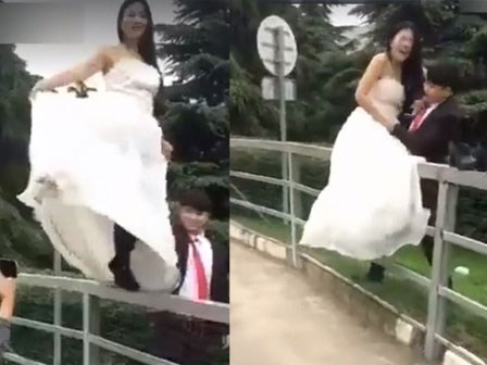 Mức độ hy sinh vì nghệ thuật của cô dâu trên chiếc lan can 