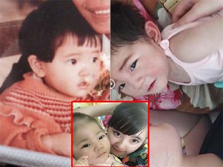 Sự giống nhau kỳ lạ của bé gái Lào Cai 3,5kg và mẹ nuôi 9x khi cùng 15 tháng tuổi
