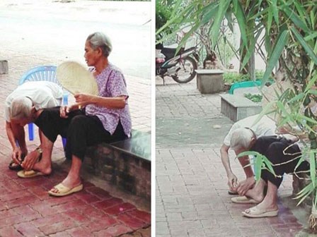 Giới trẻ lại 'liêu xiêu' trước hình ảnh giản dị cụ ông ân cần chăm sóc cụ bà