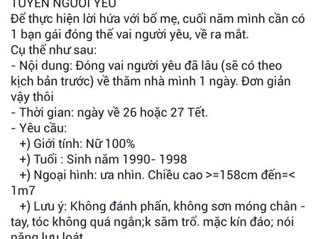 Cười vỡ bụng vì thông báo tuyển người yêu dịp Tết, lương 1 triệu đồng