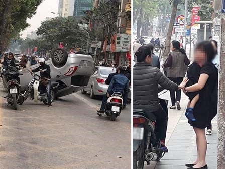 Xế hộp lật ngửa trong làn đường xe buýt nhanh BRT, 2 người bị thương