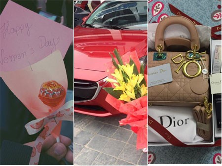 Quà 8/3: Không chỉ hoa hòe son phấn nước hoa, có chị còn nhận được cả xe hơi đỏ chót