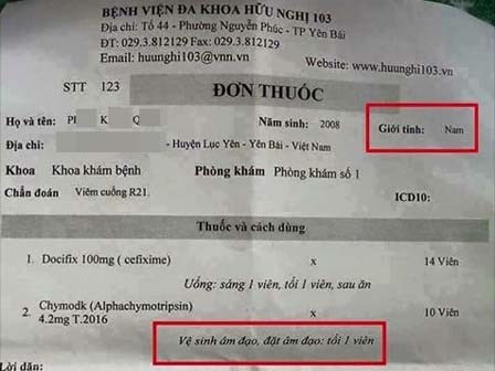 Bé trai 9 tuổi đi khám răng được kê thuốc... đặt âm đạo và dặn kiêng rượu bia