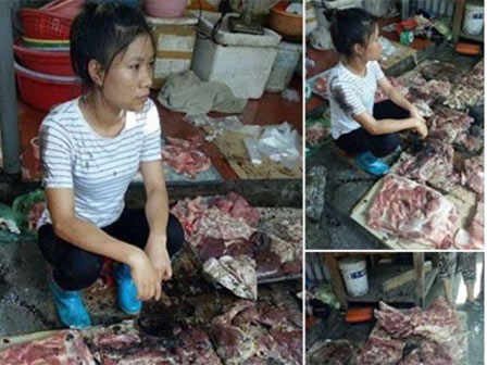 Người nhà hai phụ nữ hắt dầu luyn trộn chất thải vào sạp thịt lợn đến