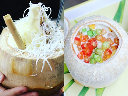 2 món ăn trong quả dừa đang cực