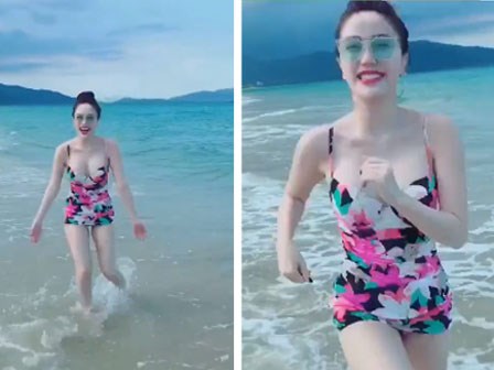 Bảo Thy mặc bikini nhảy nhót giỡn sóng 'đốn tim' cánh mày râu