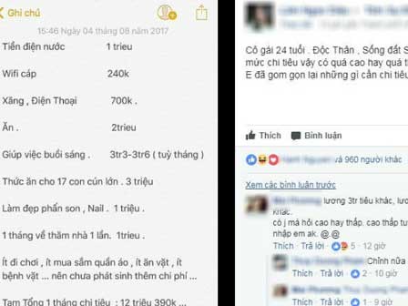 Bảng chi tiêu gây tranh cãi của cô gái độc thân 24 tuổi: Giúp việc buổi sáng hết hơn 3 triệu/tháng