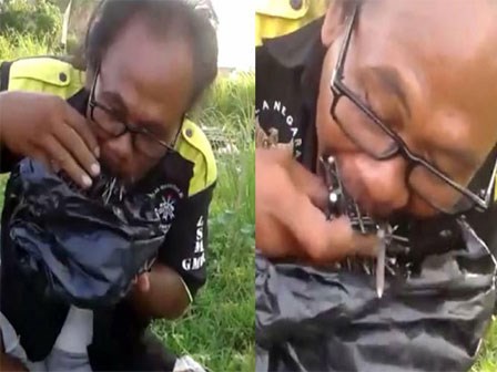 Người đàn ông ăn ngon lành cả túi đinh