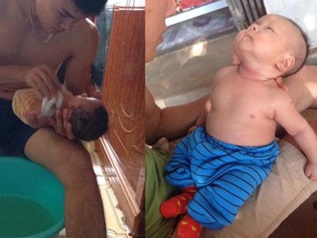 Bố đảm giành phần tắm cho con suốt 10 tháng sau sinh được chị em khen nức nở