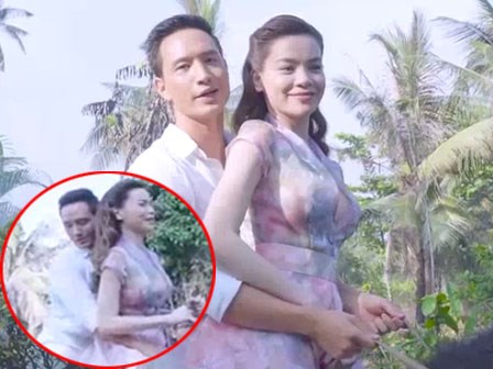 Kim Lý thích thú ôm Hồ Ngọc Hà trong cảnh quay khiến cô 