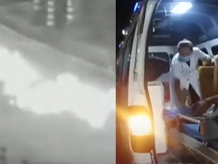 Xe máy mất lái, trượt dài trên đường bốc cháy dữ dội