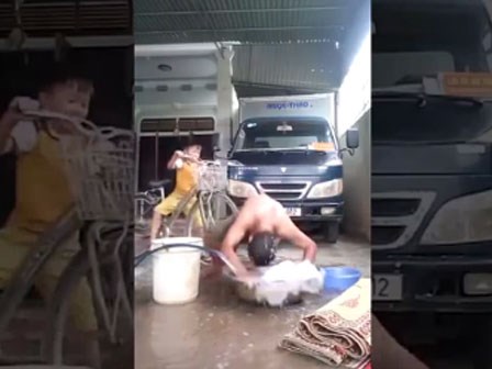 Phì cười với clip bố đen đủi bị con trai 