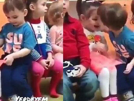 Chết cười khi trẻ mầm non... hôn nhau