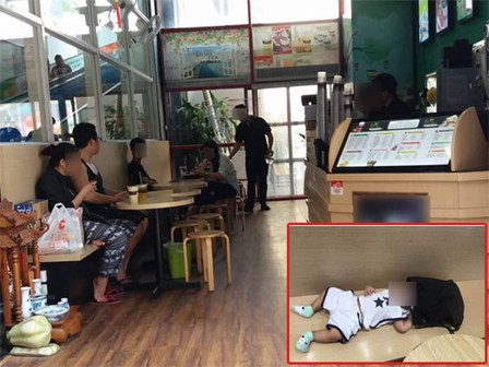Bé trai được mẹ đưa vào cửa hàng uống nước bị nhân viên chụp trộm tung lên mạng để câu like
