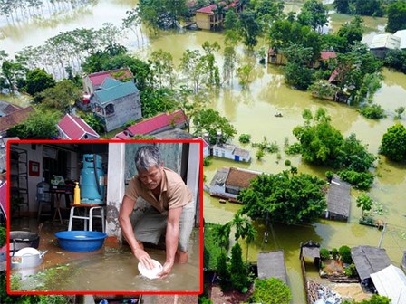 Vỡ đê Chương Mỹ: Người Hà Nội rửa bát, tắm giặt bằng nước lũ