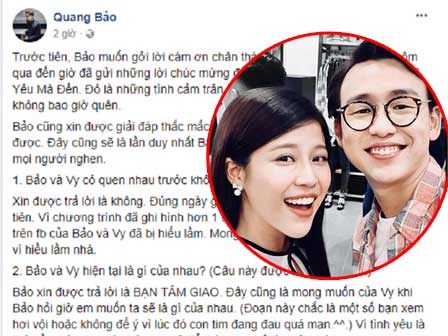 Gây sốt khi đồng ý lời tỏ tình, Quang Bảo của 'Vì yêu mà đến' lại tuyên bố Cao Vy là bạn tâm giao