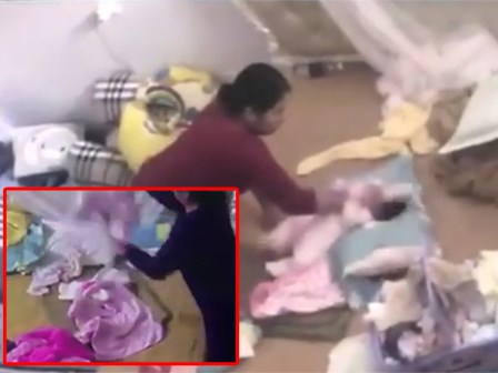 Mở camera theo dõi ra xem, mẹ bàng hoàng phát hiện con hơn 1 tháng tuổi bị giúp việc tung hứng dã man