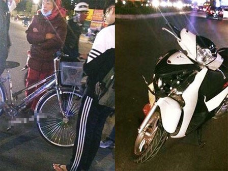 Vụ tai nạn hài hước trên phố Hà Nội: SH vỡ đầu xe, xe đạp vẫn lành lặn