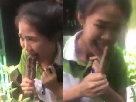 Chết cười với hotgirl bị kem dính vào lưỡi