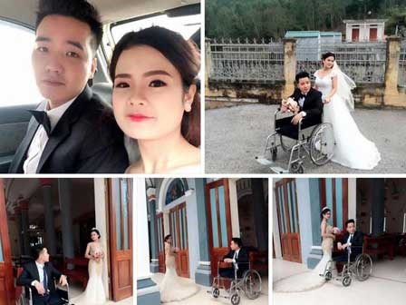 Đám cưới cô dâu xinh đẹp đẩy xe lăn cho chồng đặc biệt nhất 2017