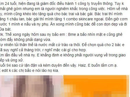 Nữ giám đốc 24 tuổi kể chuyện lần đầu ra mắt nhà người yêu, mua đủ quà sang xịn vẫn bị chê 