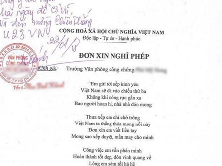 Viết đơn xin phép bằng thơ, nhân viên được 'sếp' cho nghỉ hẳn 2 ngày cổ vũ U23 Việt Nam