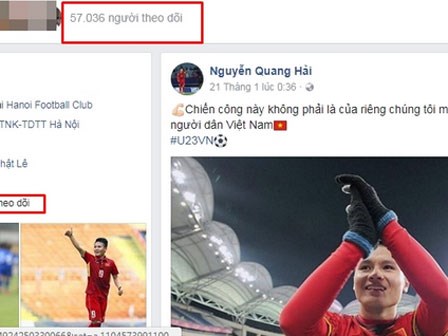 Facebook tiền vệ Quang Hải tăng 40.000 follower chỉ 2 tiếng sau trận bán kết thế kỷ