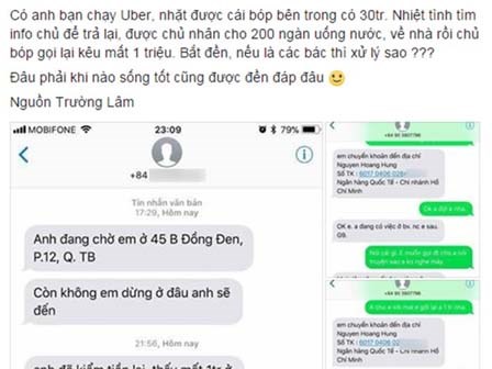 Khách đi Uber được trả lại ví để quên nhưng kêu mất 1 triệu đồng bị truy lùng để cho ăn